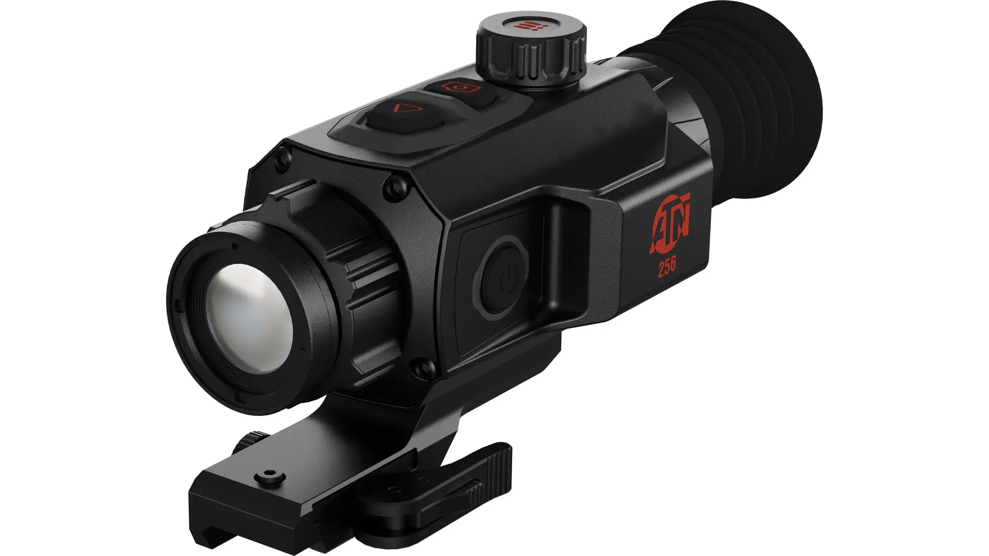 Black compact ATN thermal riflescope marked 256, with rubber eyecup and quick-release mount