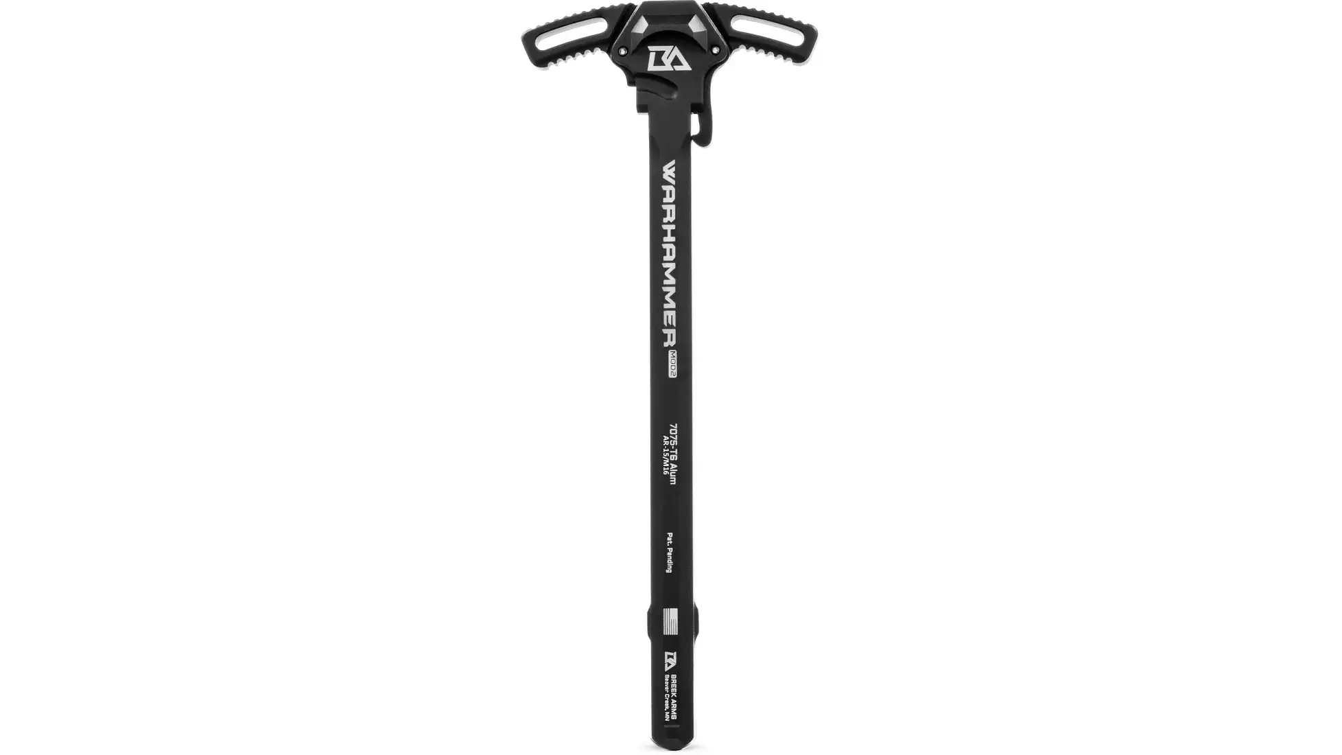 Breek Arms Warhammer Mod2 ambidextrous charging handle in black with the Breek Arms logo