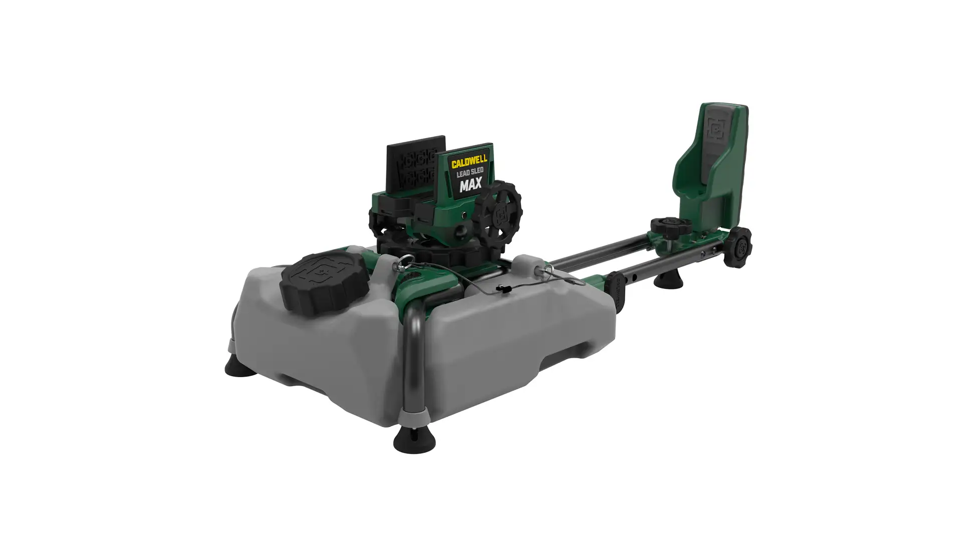 Caldwell Lead Sled MAX shooting rest in green and gray with a gray base tank