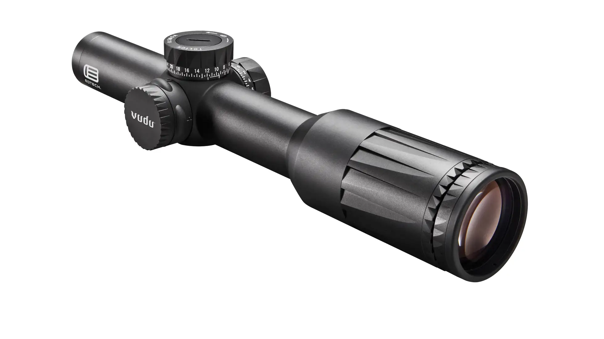 EOTech Vudu 1-6x24mm first focal plane LPVO rifle scope with a 30mm tube and side push-button illumination dial in black
