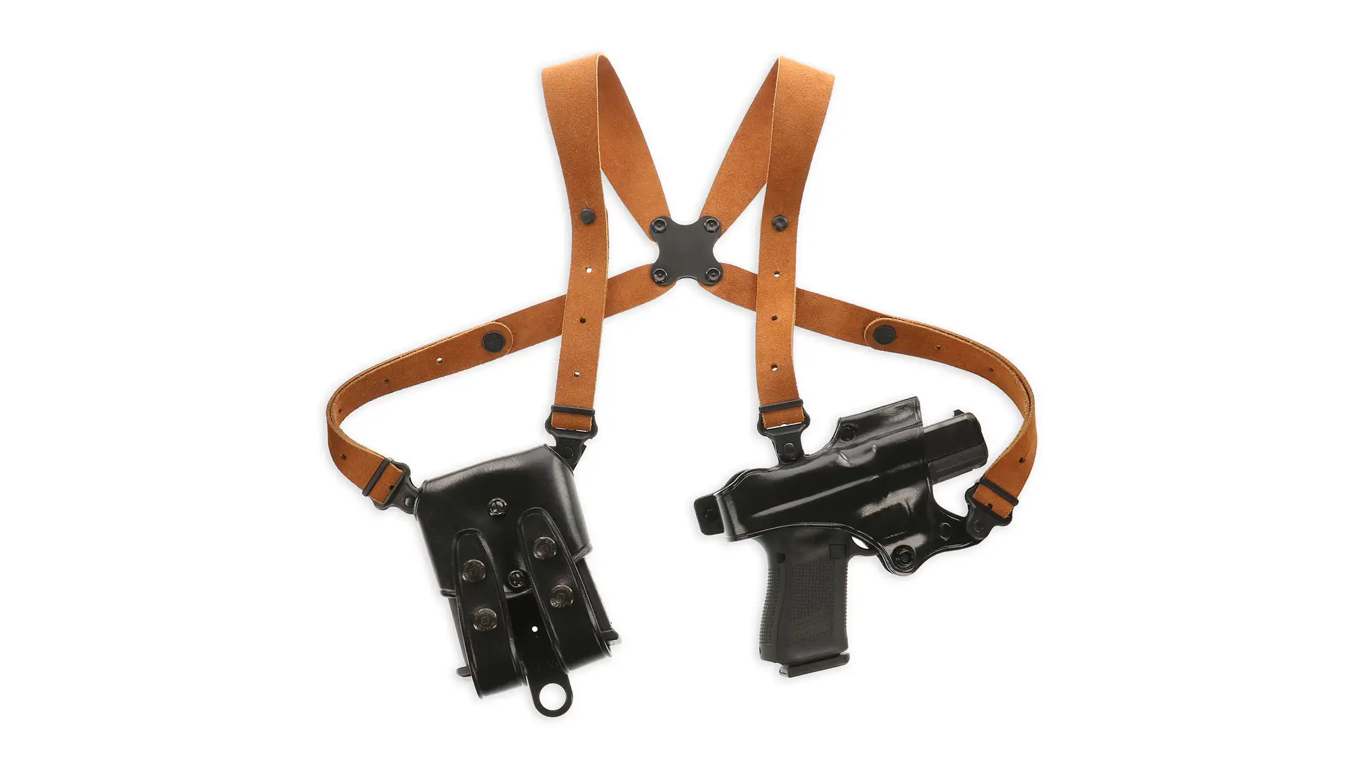 Galco Jackass shoulder rig (the retailer image is labelled for the left-hand FN 509 version, not the right-hand Glock 17 row on this card)