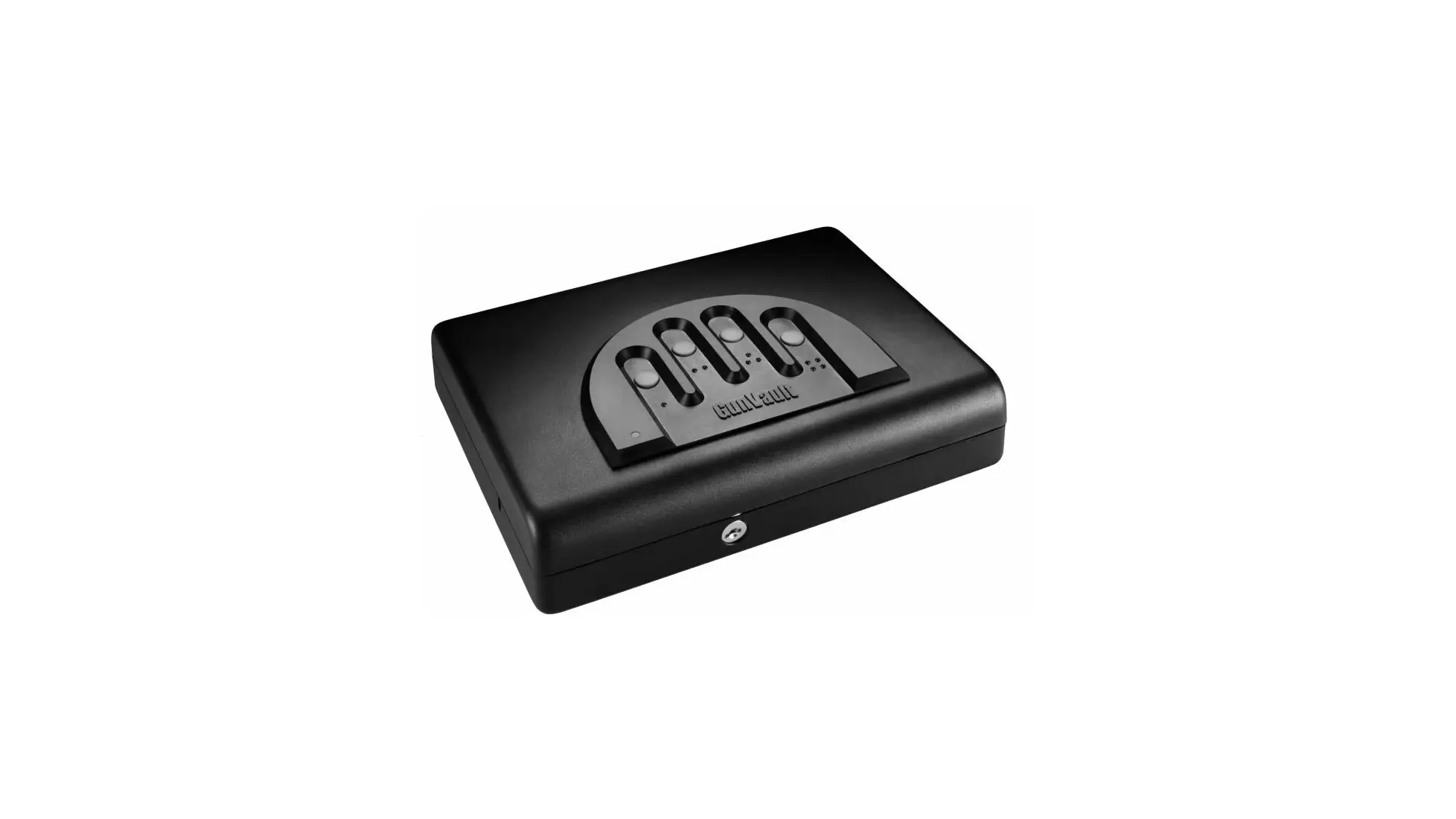 GunVault MicroVault MV500 portable pistol safe with the No-Eyes keypad on the lid