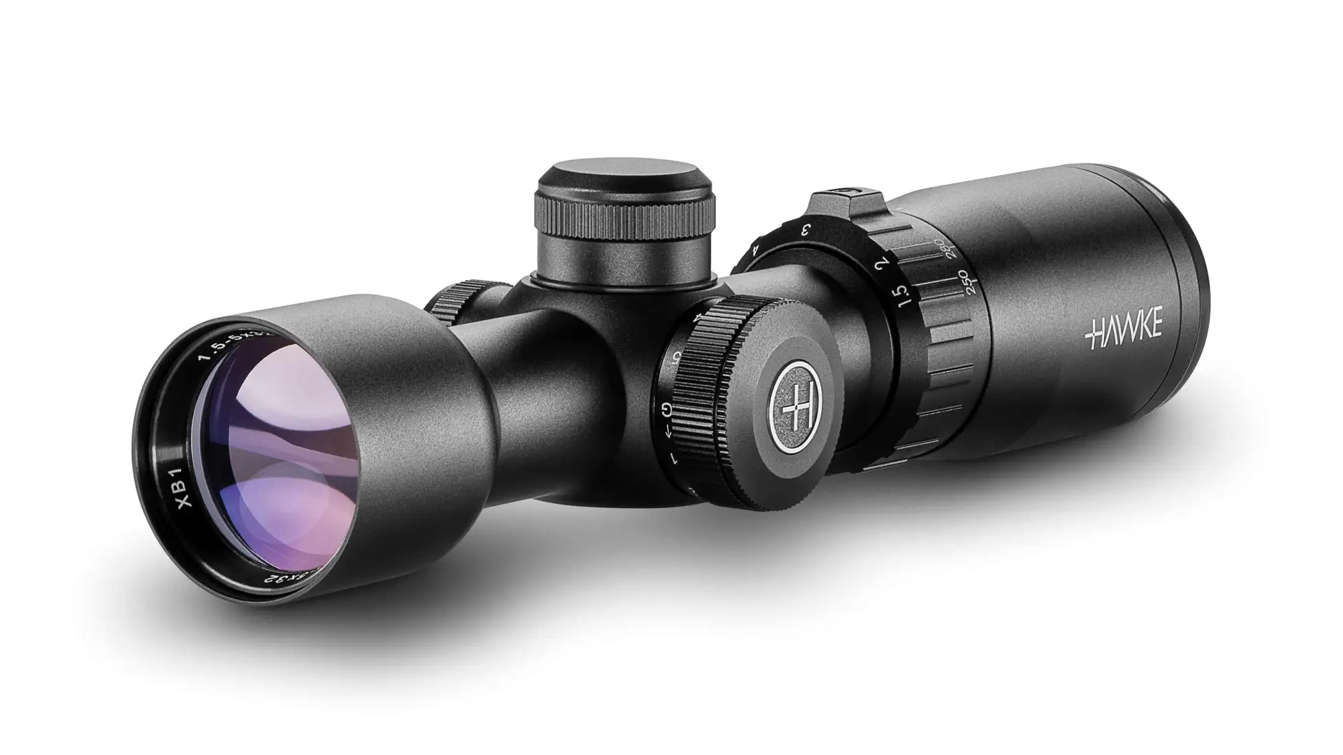 Hawke XB1 1.5-5x32 crossbow scope with the illuminated SR speed reticle in black