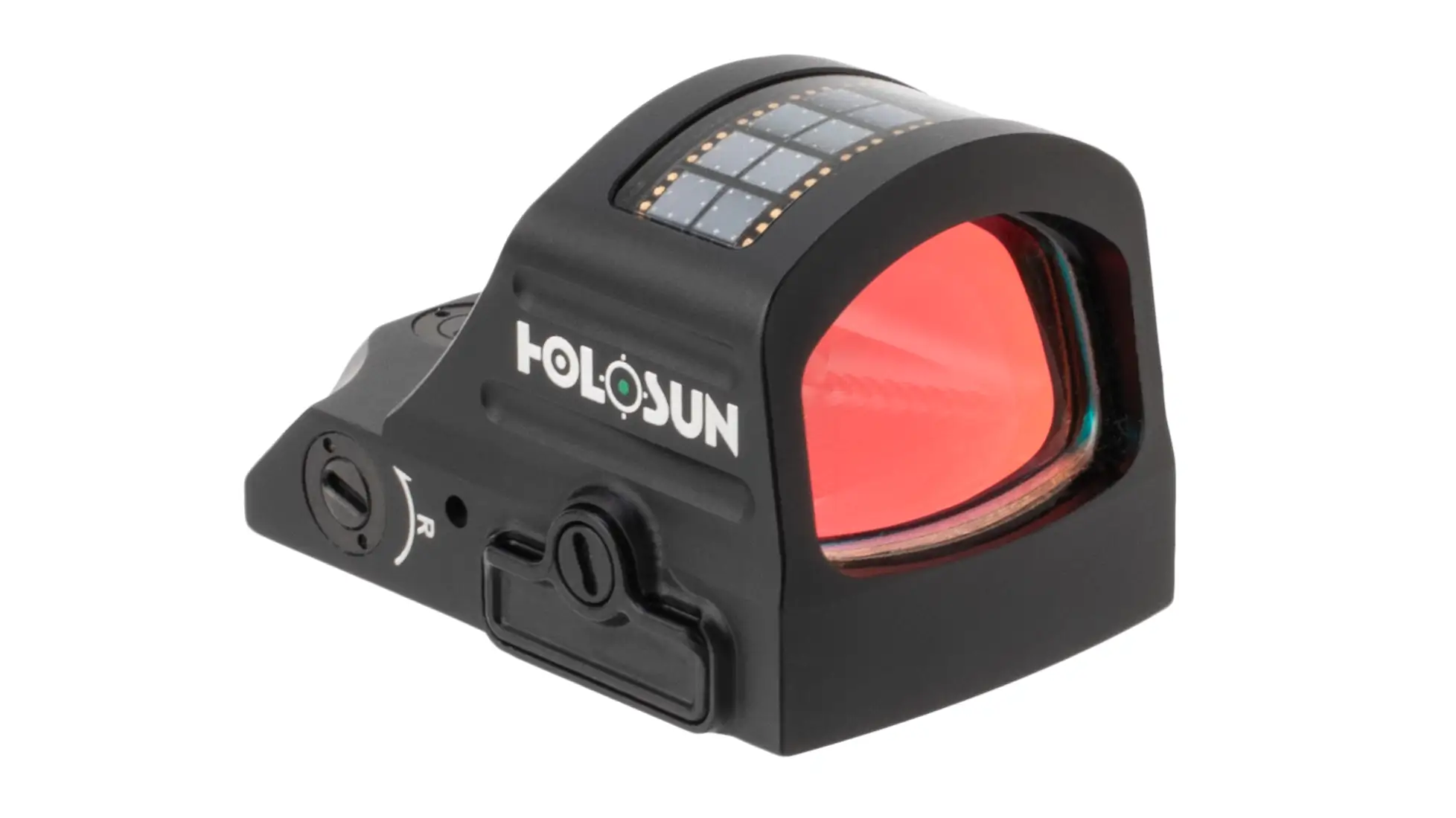 Holosun HS507C-X2 open reflex red dot sight with solar panel and side battery tray, black