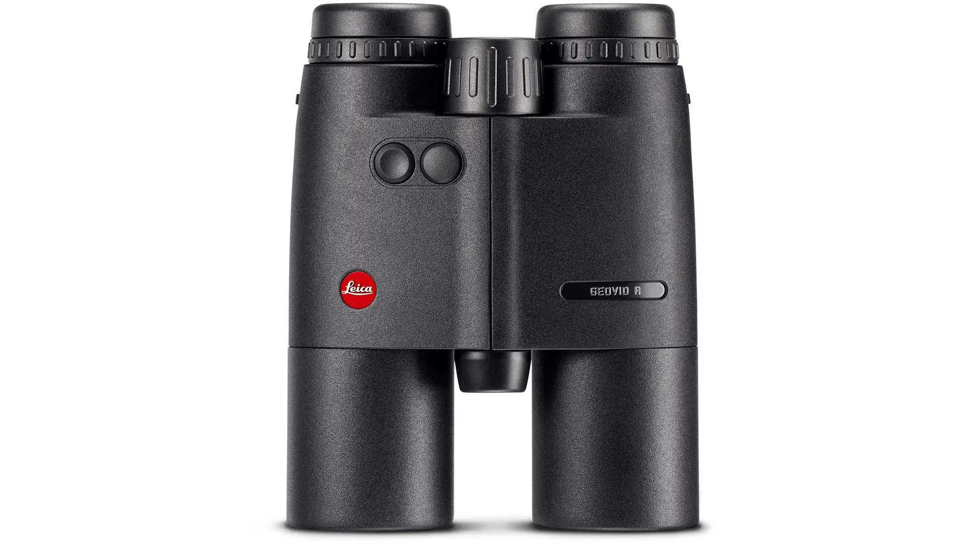 Black Leica Geovid R rangefinder binocular, front view