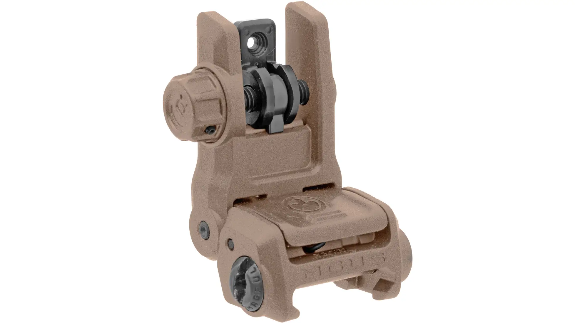 Magpul MBUS 3 rear backup sight in Flat Dark Earth with dual apertures selected by rotating 45 degrees