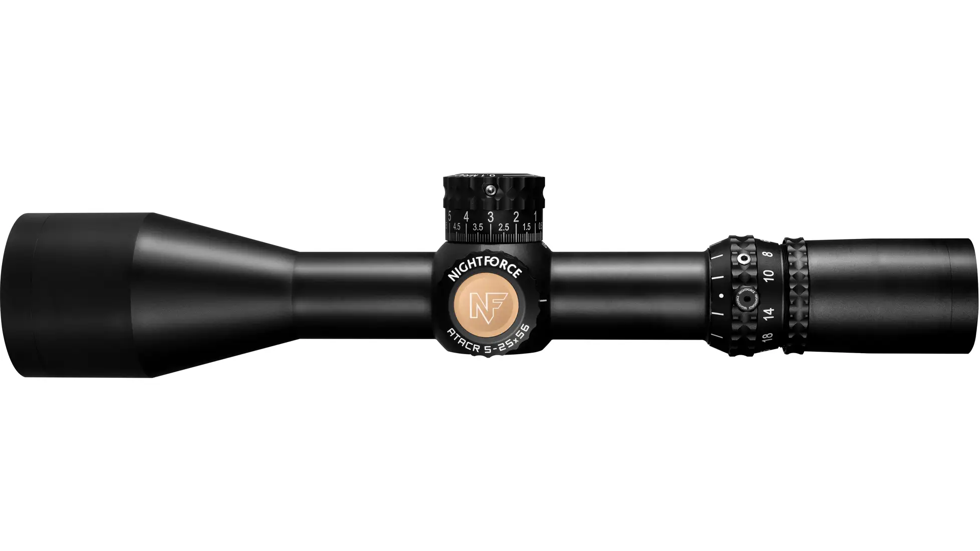 Nightforce ATACR 5-25x56 second focal plane rifle scope, 34mm tube; the retailer image is labelled as the MOAR Digillum reticle row, not the MOAR-T row we price