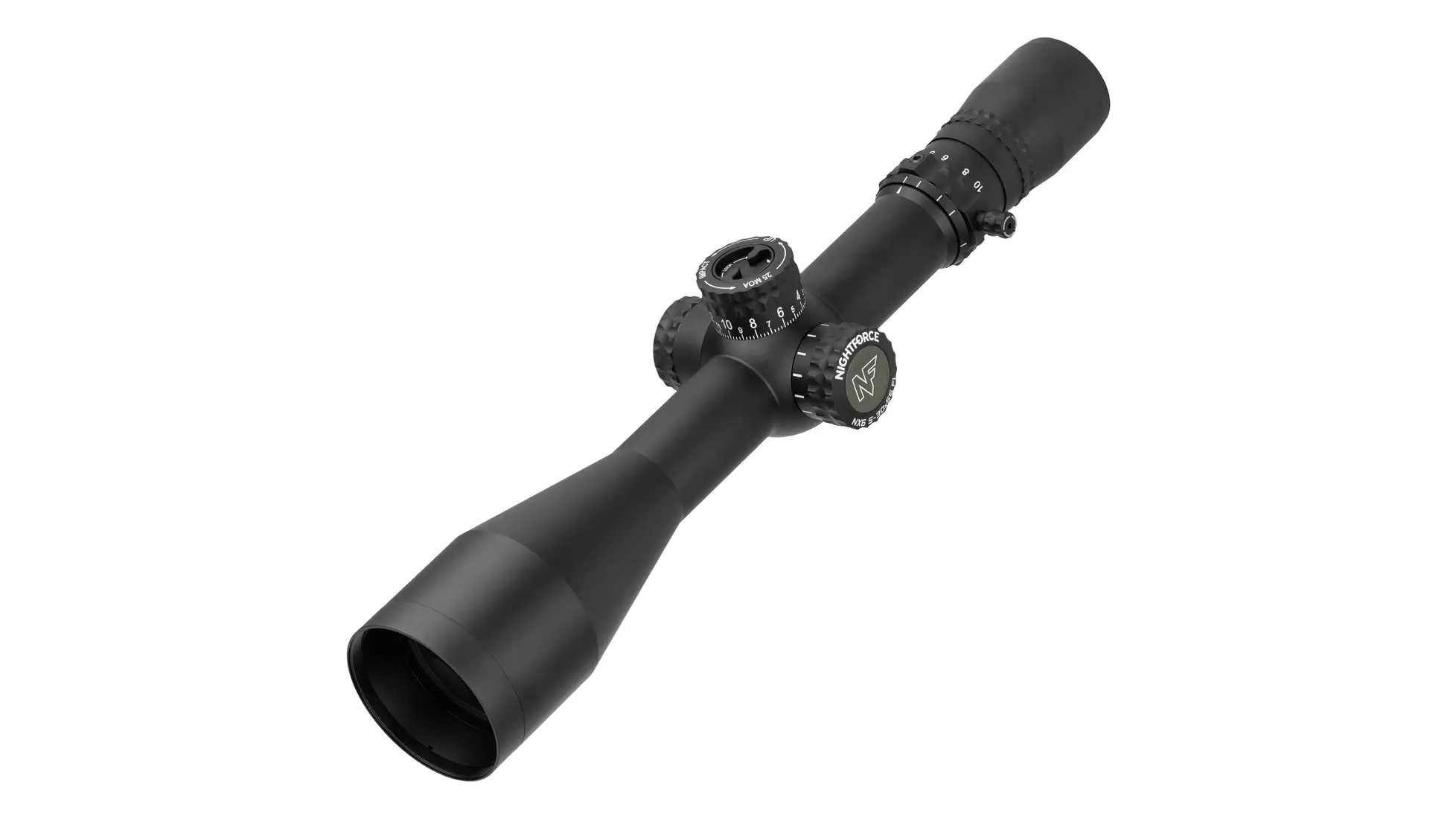 Nightforce NX6 5-30x56 F1 rifle scope, 34mm tube, first focal plane; retailer image for the listing, file labelled as the MOA-C row, not the MIL-C row we price