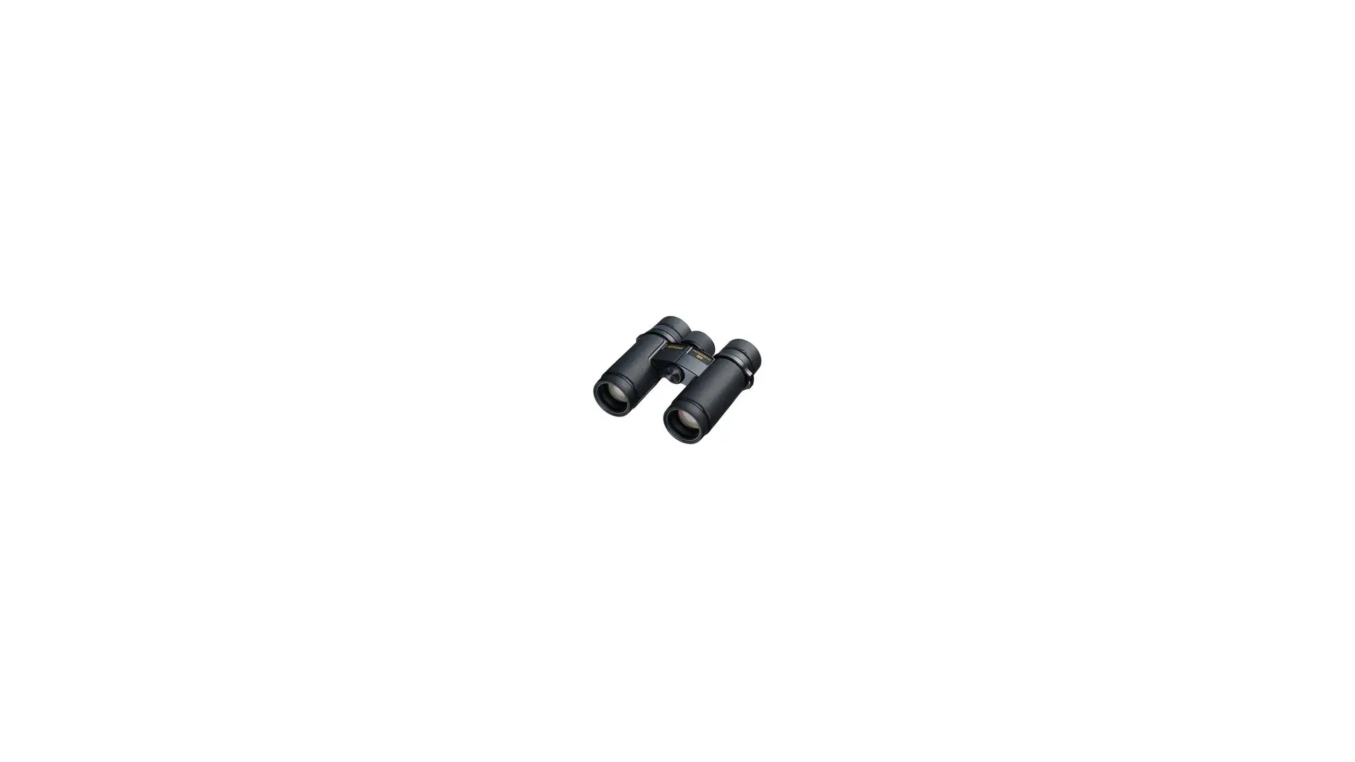 Compact black Nikon Monarch roof prism binocular, small in the frame on a white background (OpticsPlanet listing photo)