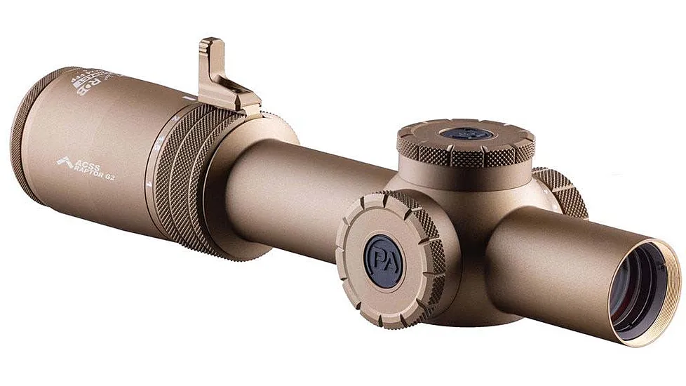 Primary Arms Compact PLxC 1-8x24 FFP LPVO rifle scope in flat dark earth with 30mm tube and throw lever
