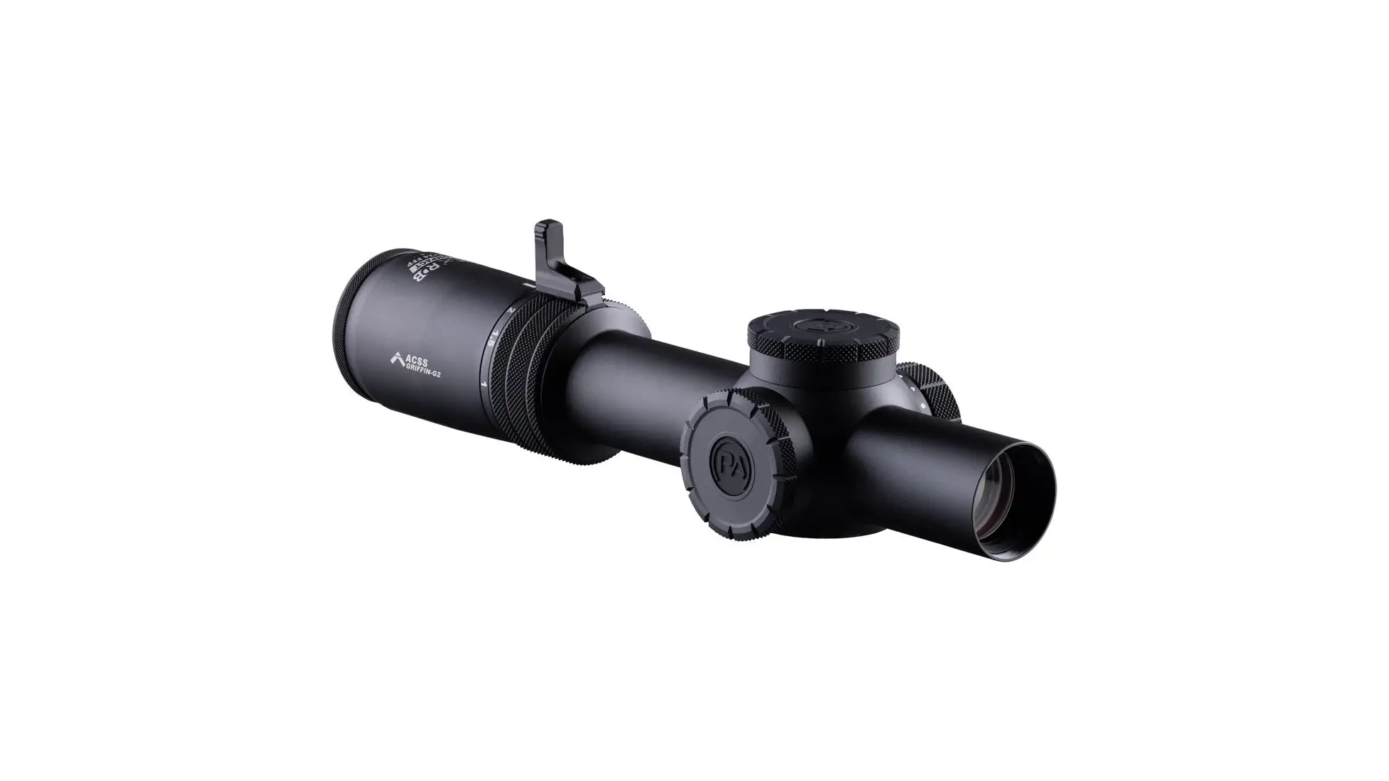Black low-power variable riflescope with ACSS Griffin-G2 marking on the eyepiece and throw lever