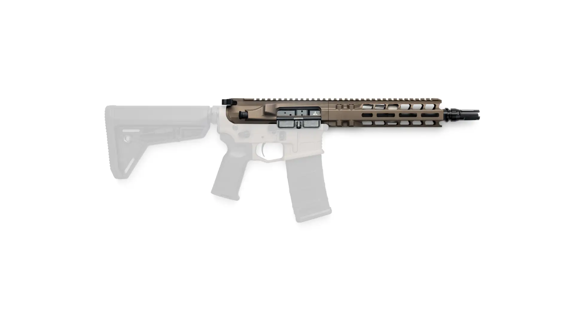 Brown Radian Model 1 AR-style complete upper with slotted free-float handguard and muzzle device, side view