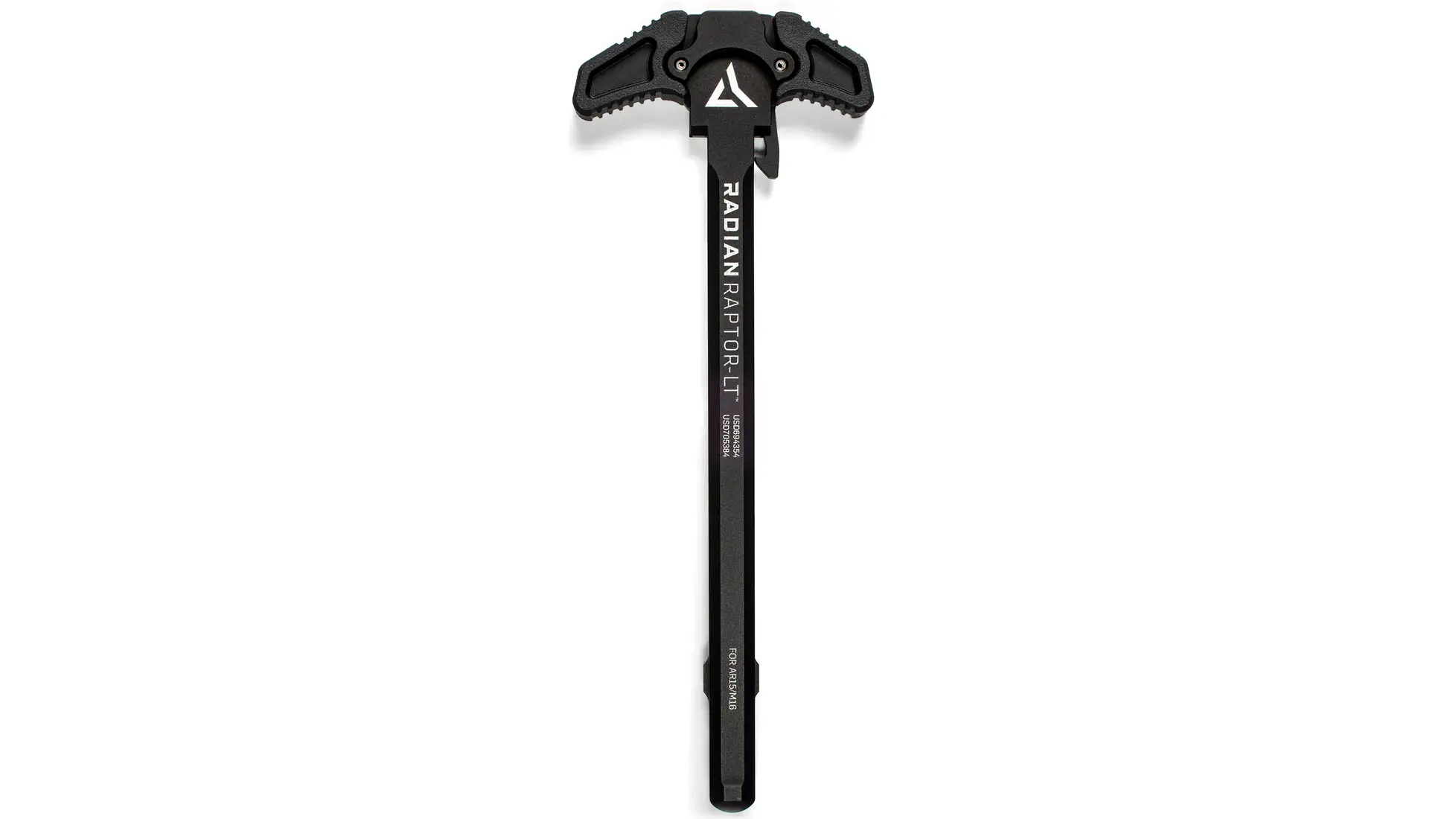 Radian Raptor LT ambidextrous charging handle in black with RAPTOR-LT on the shaft
