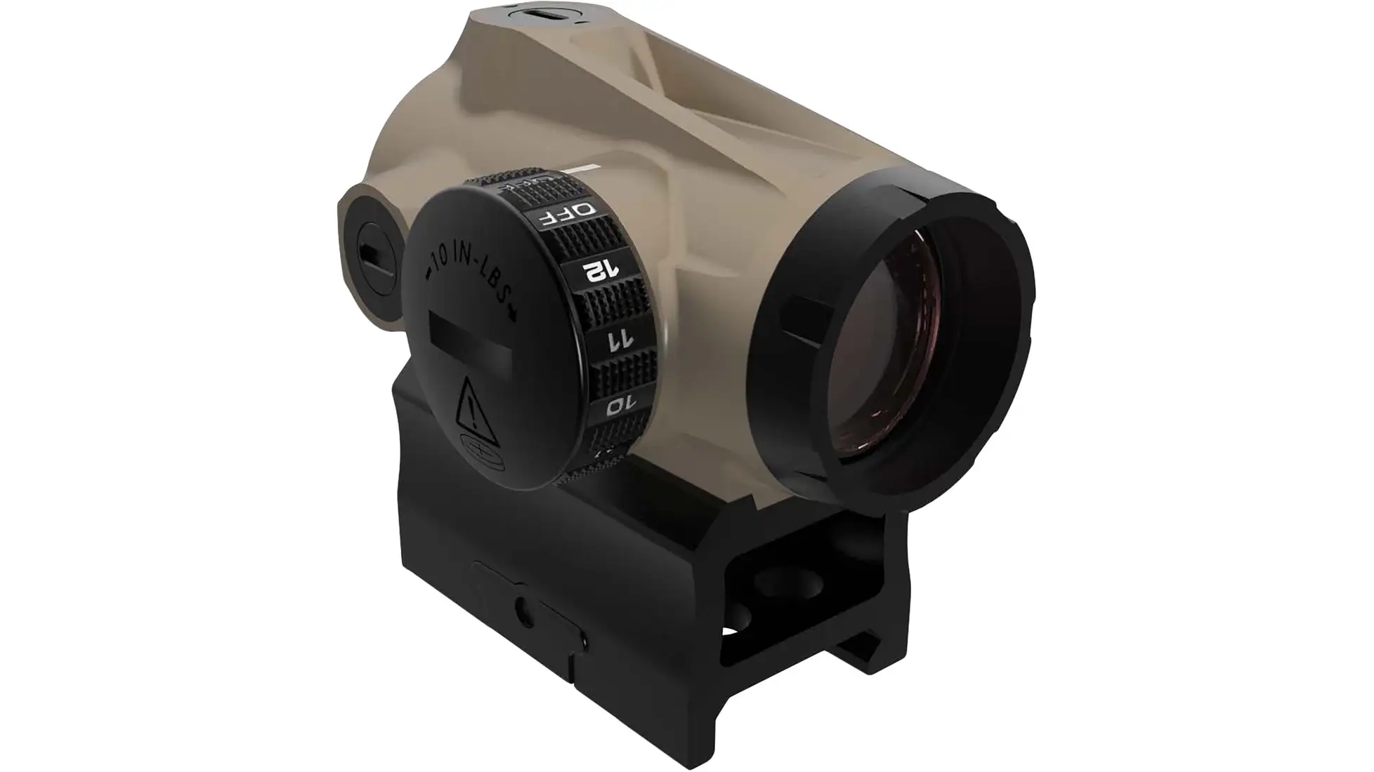 Sig Sauer Romeo MSR Gen II 1x20mm red dot sight in Flat Dark Earth, an enclosed tube dot on a see-through riser mount with a rotary brightness dial on the right side