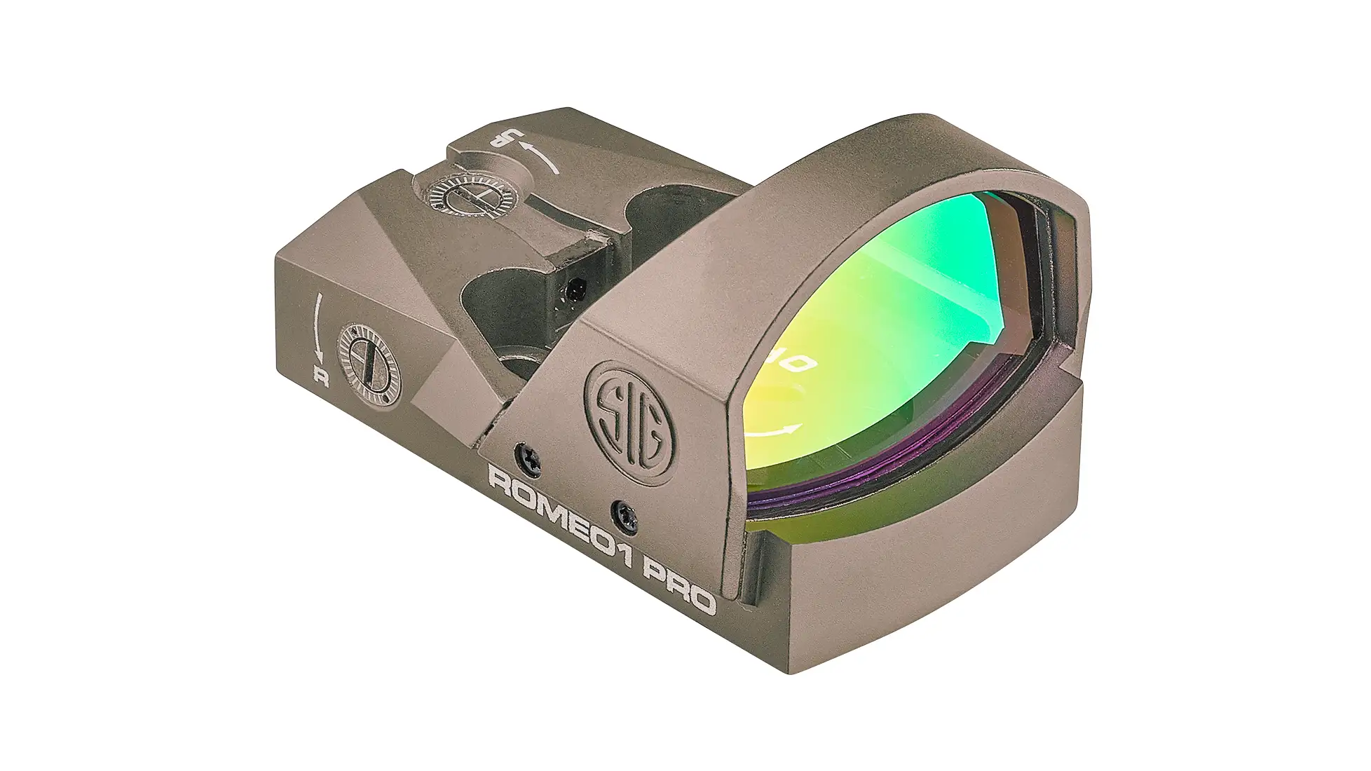 SIG Sauer Romeo1 Pro 1x30mm open-emitter pistol red dot with a 6 MOA dot, Flat Dark Earth finish