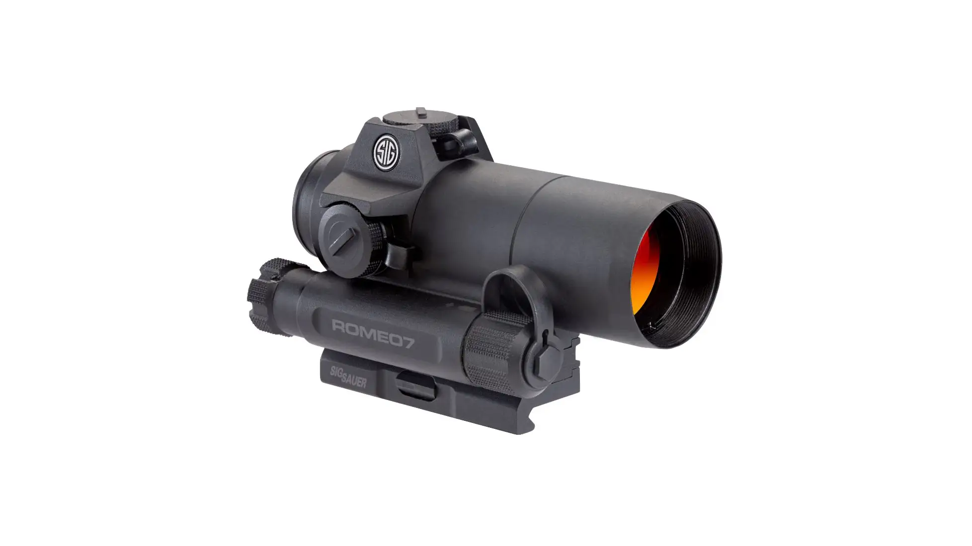SIG Sauer Romeo7 1x30mm full-size red dot sight with a 2 MOA dot, graphite, on its quick-detach mount