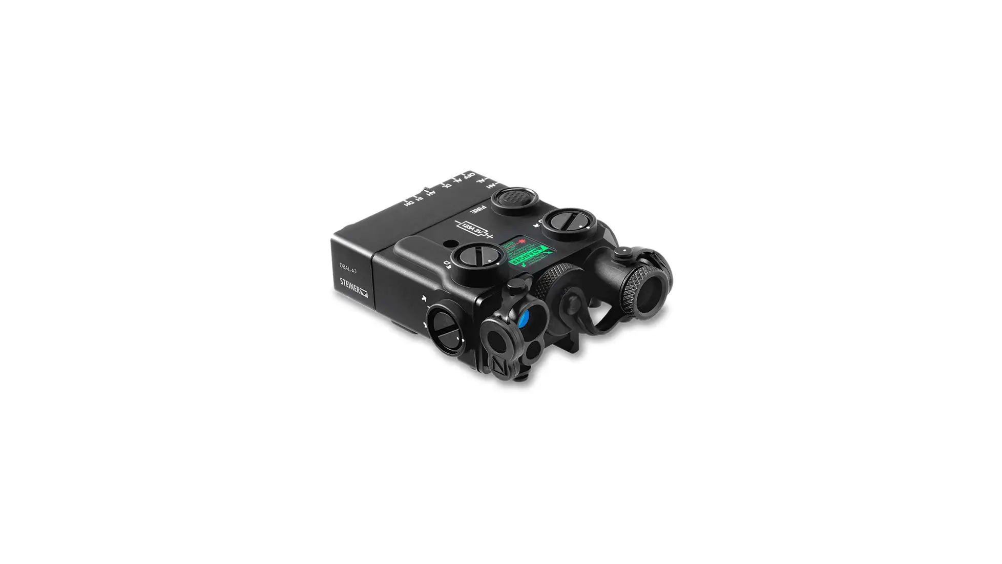 Steiner DBAL-A3 aiming laser, a black housing with control knobs and buttons