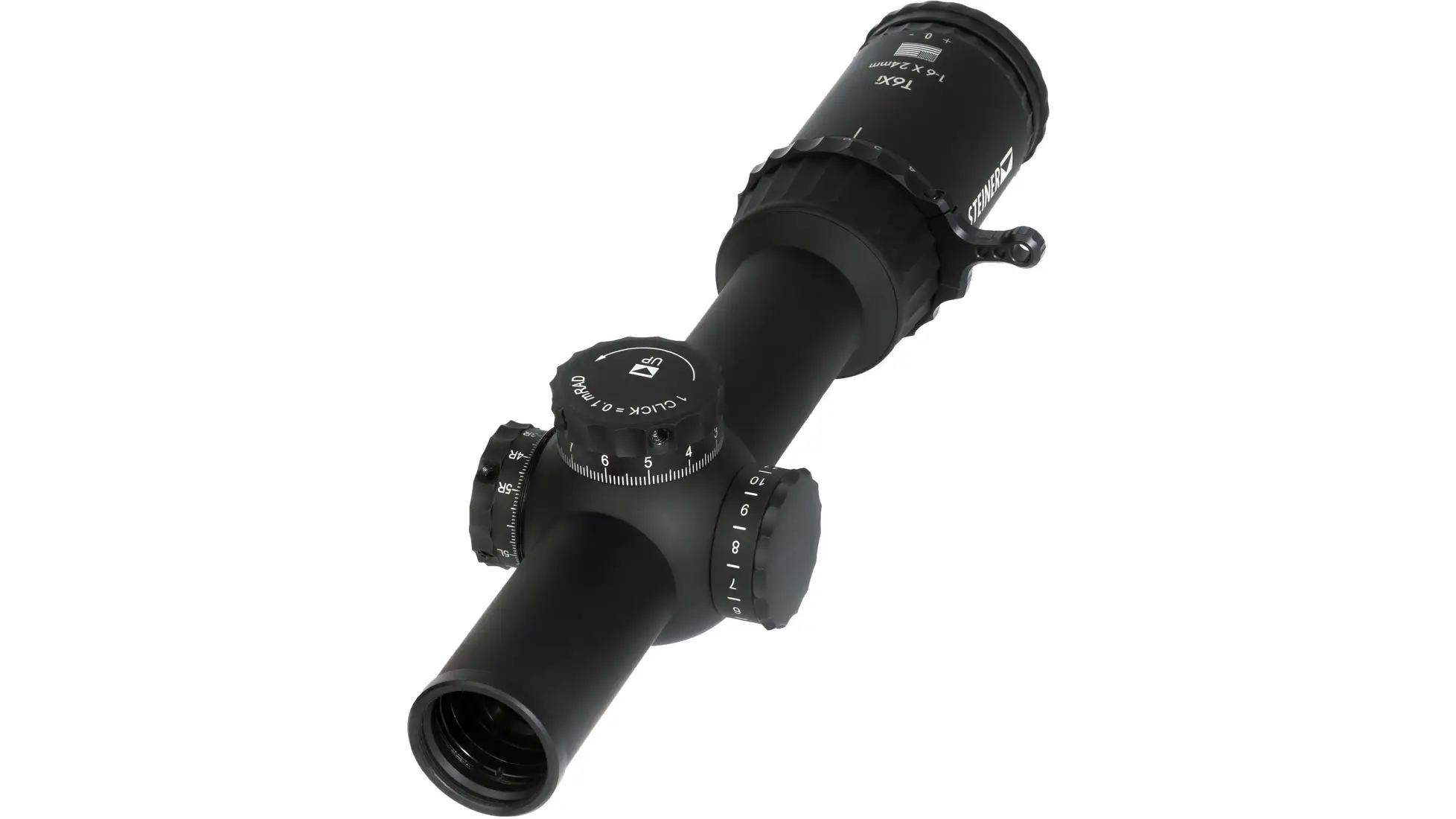 Steiner T6Xi 1-6x24 riflescope in black with 0.1 mRAD turrets and throw lever