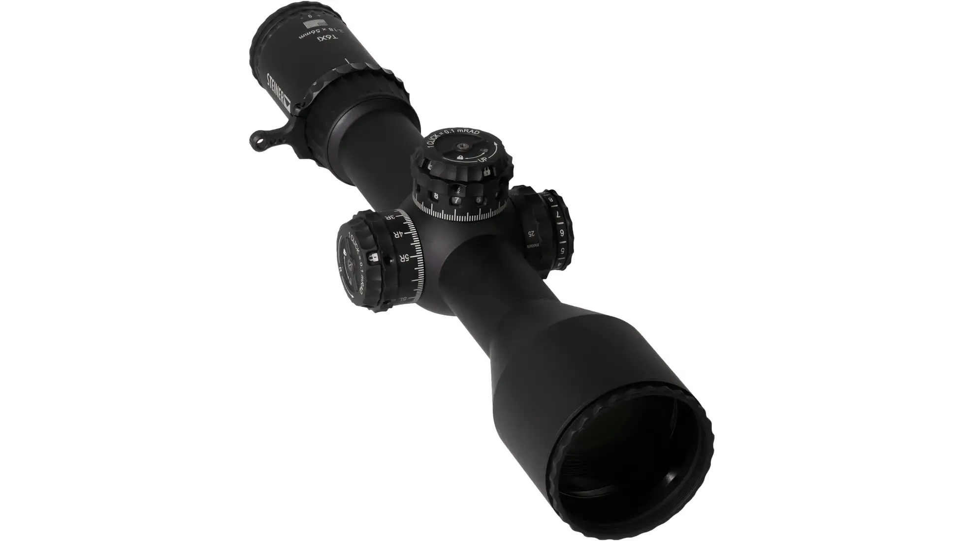 Black Steiner T6Xi 56 mm riflescope with turrets, parallax knob and throw lever