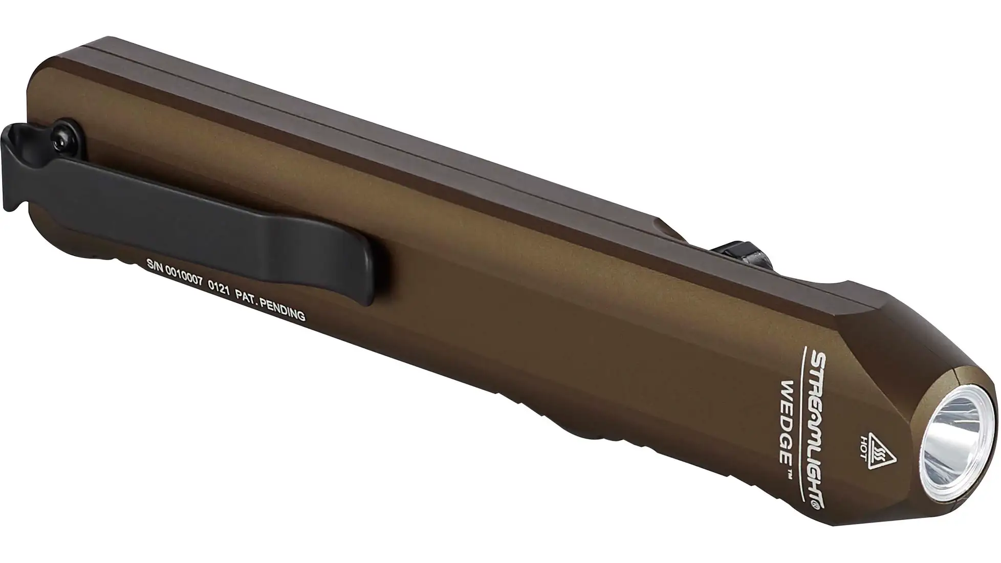 Streamlight Wedge flashlight in coyote brown with a pocket clip