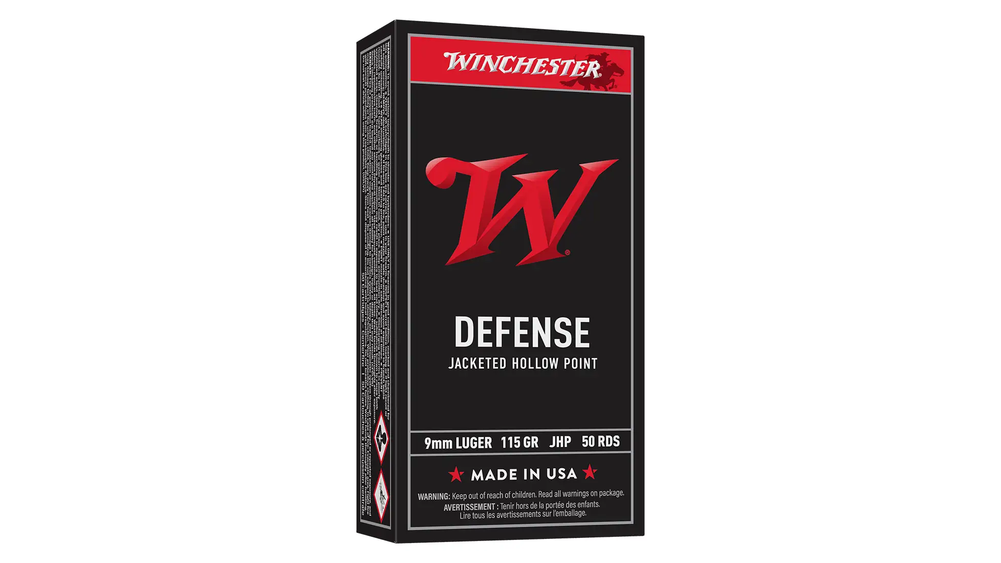 Box of Winchester USA Handgun 9mm Luger 115 grain JHP ammunition, 50 rounds, USA9JHP