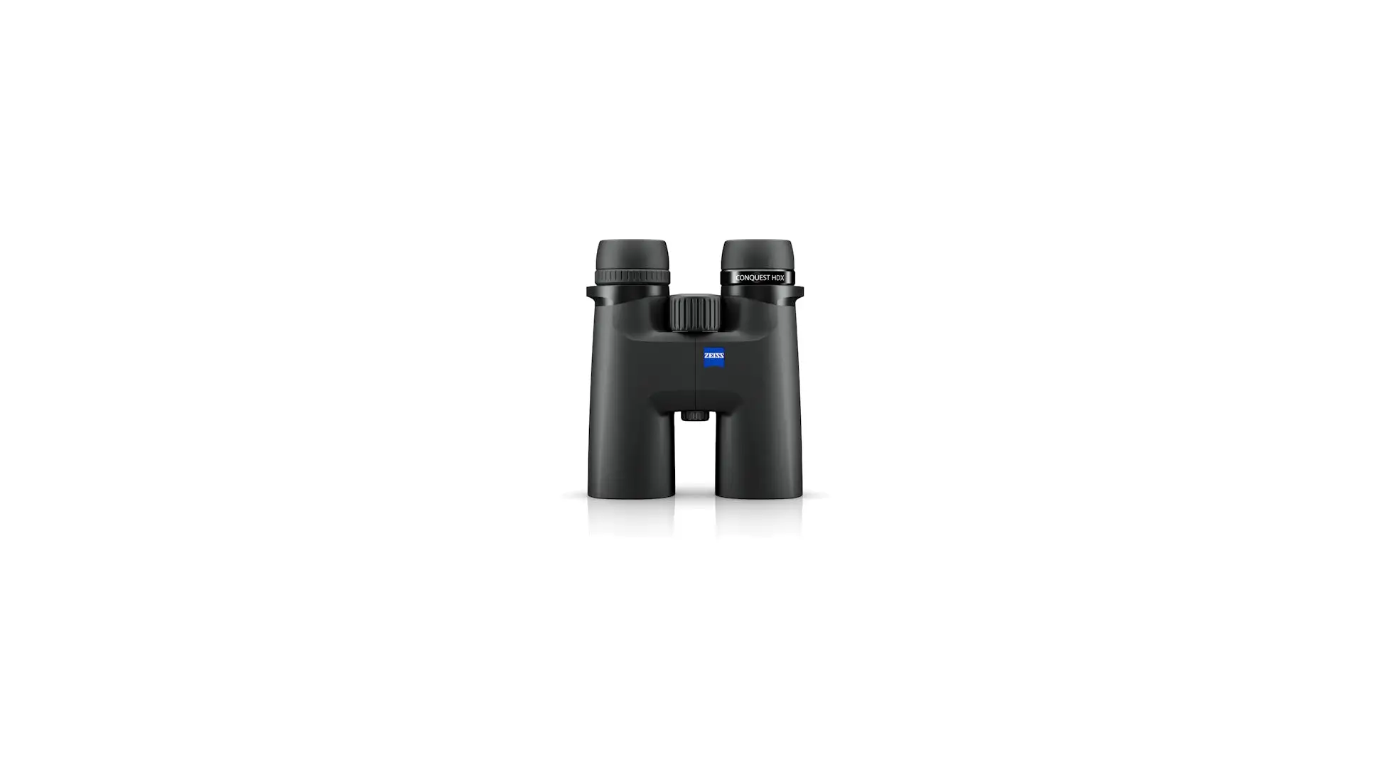 Black Zeiss Conquest HDX binocular, front view with central focus wheel