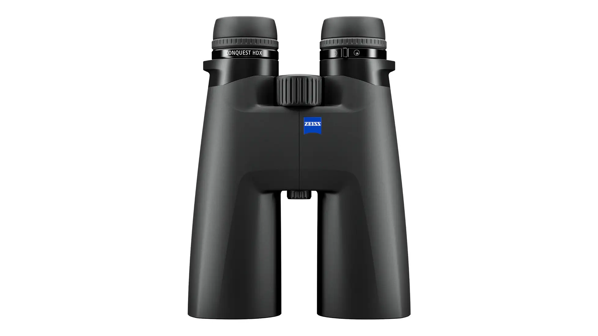 Black Zeiss Conquest HDX large-objective binocular, front view with eyepiece icons