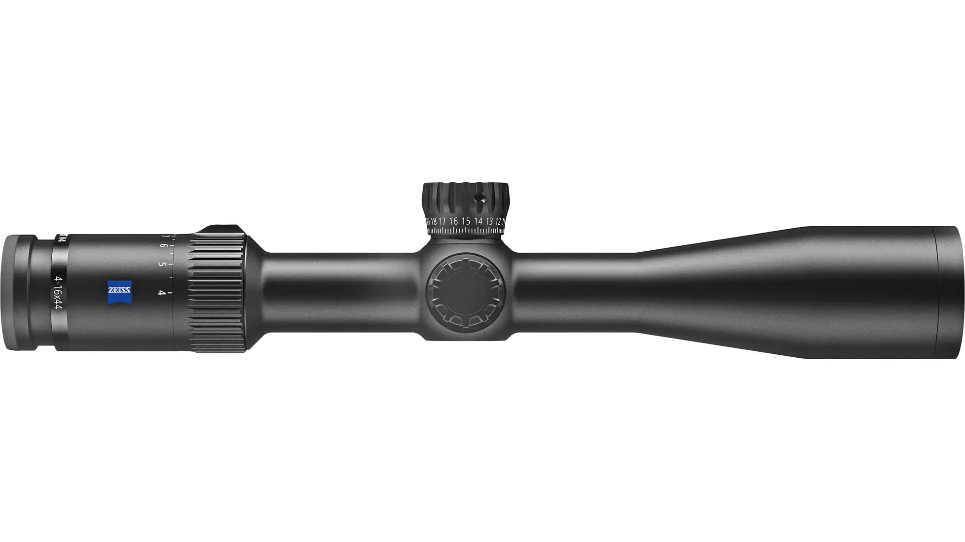 Zeiss Conquest V4 4-16x44 rifle scope, 30mm tube, illuminated Plex reticle; the retailer image is labelled as the external elevation turret version, not the capped-turret row we price